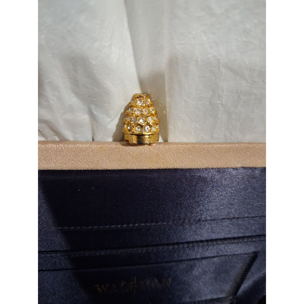Vintage 1950's Waldman Nude Brown Clutch Purse Gold Jeweled Hardware - Picture 6 of 8